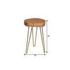 Gold and Natural Solid Wood Round End Table - 26-inch
