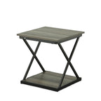 Gray and Black Wood and Iron Square Frame End Table with Shelf - 20-inch