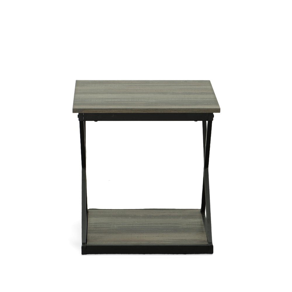 Gray and Black Wood and Iron Square Frame End Table with Shelf - 20-inch
