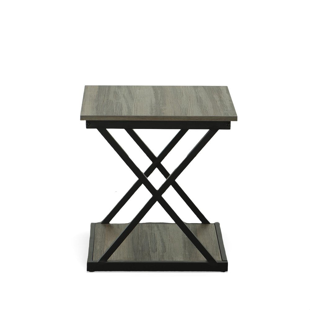 Gray and Black Wood and Iron Square Frame End Table with Shelf - 20-inch