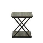 Gray and Black Wood and Iron Square Frame End Table with Shelf - 20-inch