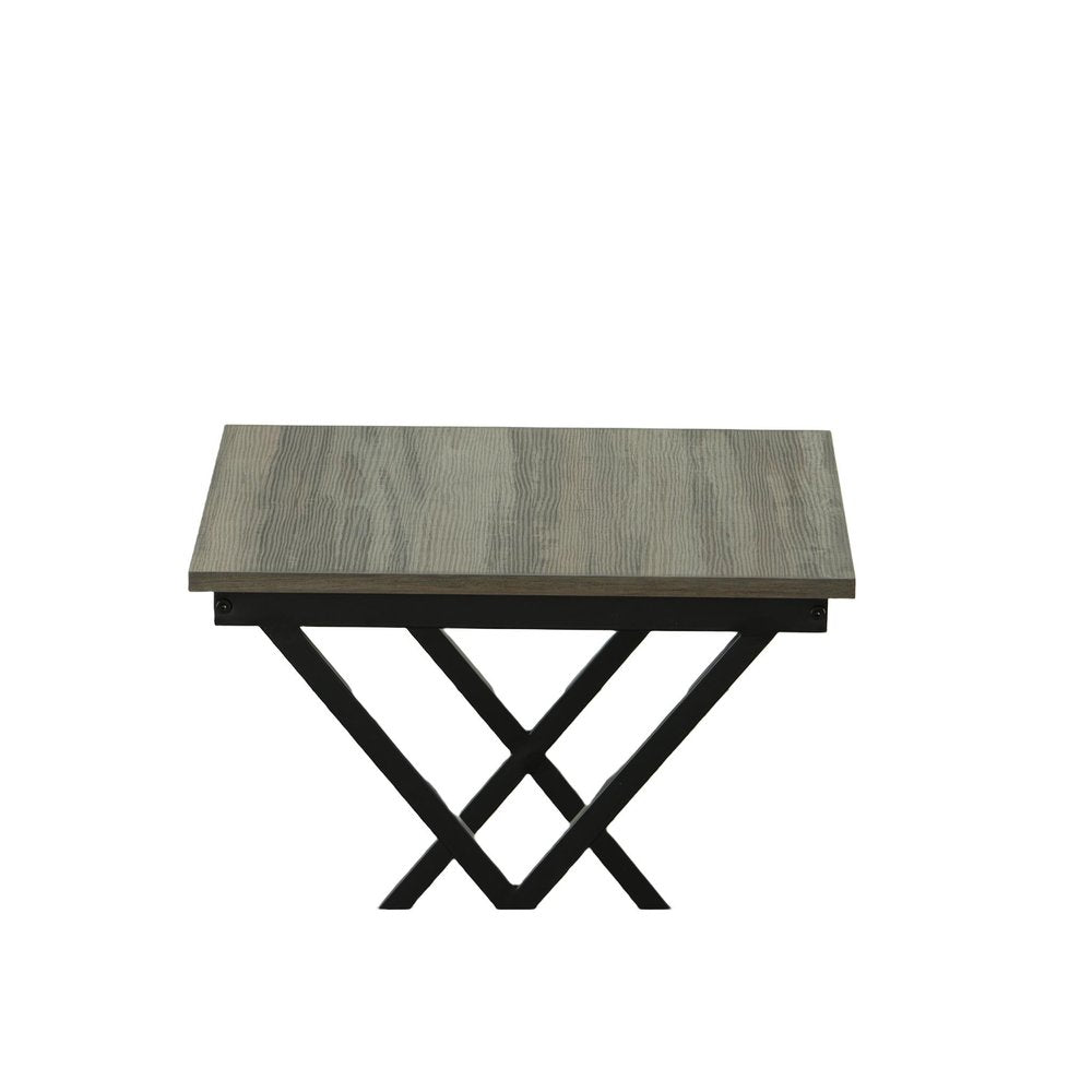 Gray and Black Wood and Iron Square Frame End Table with Shelf - 20-inch