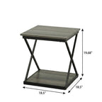 Gray and Black Wood and Iron Square Frame End Table with Shelf - 20-inch