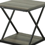 Gray and Black Wood and Iron Square Frame End Table with Shelf - 20-inch