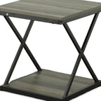 Gray and Black Wood and Iron Square Frame End Table with Shelf - 20-inch