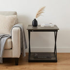 Gray and Black Wood and Iron Square Frame End Table with Shelf - 20-inch