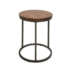 Black and Wood Brown Wood and Iron Round End Table - 24-inch