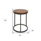 Black and Wood Brown Wood and Iron Round End Table - 24-inch