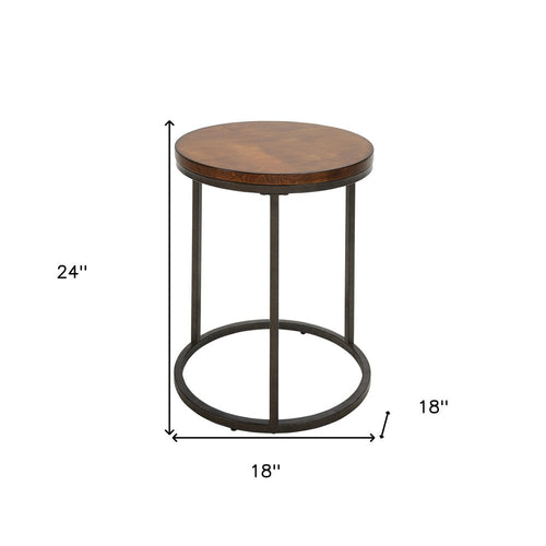 Black and Wood Brown Wood and Iron Round End Table - 24-inch