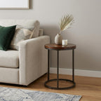 Black and Wood Brown Wood and Iron Round End Table - 24-inch