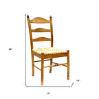 Straw and Brown Wood Ladder Back Dining Side Chair