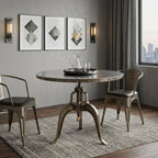 Adjustable Height Antiqued Nickel Three Leg Base Round Top Dining Table