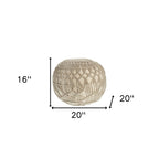Cream Cotton Tufted Round Geometric Pouf Ottoman - 20-inch
