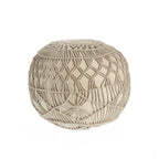 Cream Cotton Tufted Round Geometric Pouf Ottoman - 20-inch
