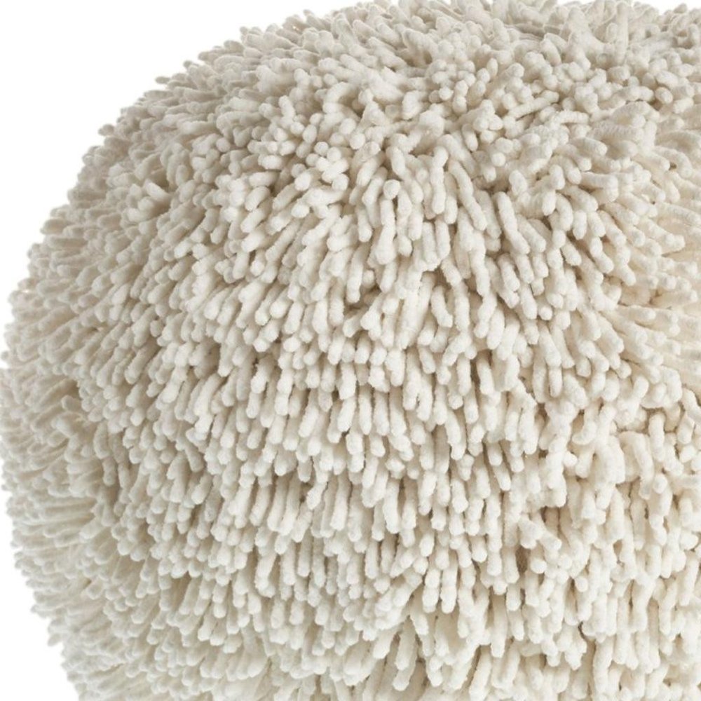 Cream Cotton Tufted Geometric Round Pouf Ottoman - 20-inch