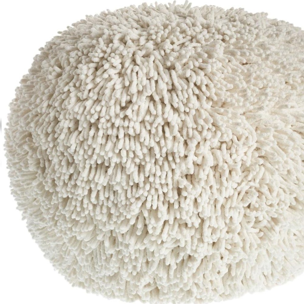 Cream Cotton Tufted Geometric Round Pouf Ottoman - 20-inch