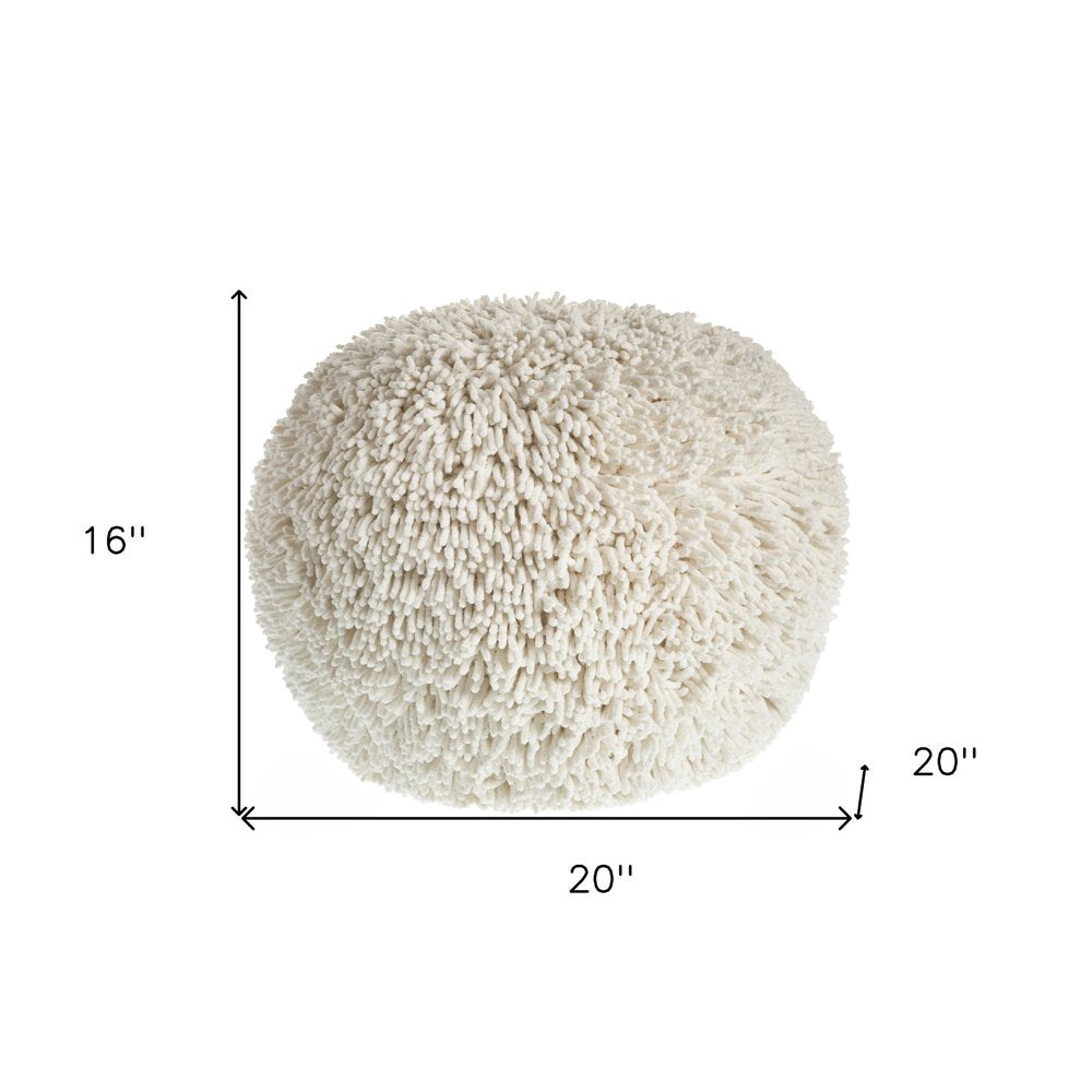 Cream Cotton Tufted Geometric Round Pouf Ottoman - 20-inch