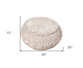 Beige Cotton Geometric Round Pouf Ottoman - 20-inch