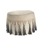 Beige Cotton Round Ombre Pouf Ottoman - 20-inch