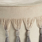 Beige Cotton Round Ombre Pouf Ottoman - 20-inch