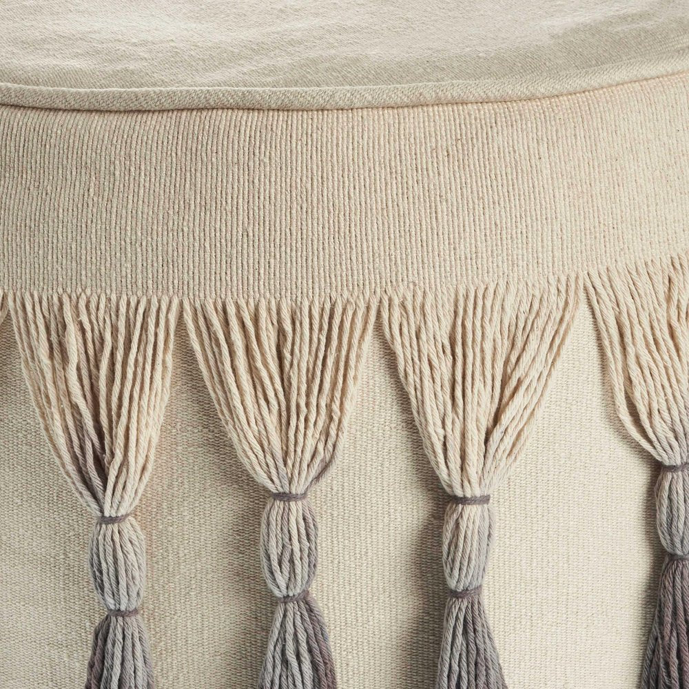 Beige Cotton Round Ombre Pouf Ottoman - 20-inch