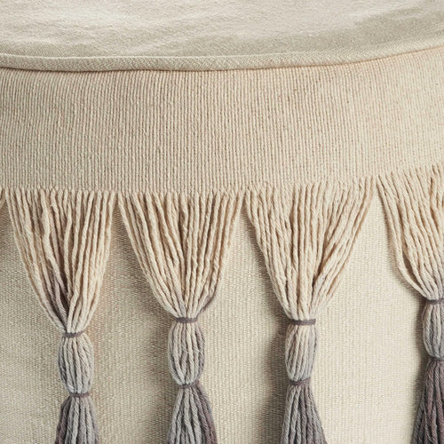 Beige Cotton Round Ombre Pouf Ottoman - 20-inch