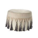 Beige Cotton Round Ombre Pouf Ottoman - 20-inch