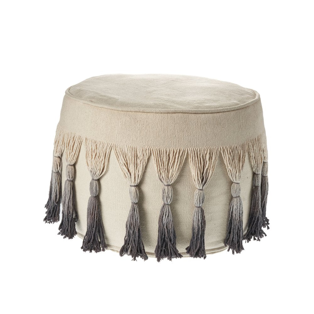 Beige Cotton Round Ombre Pouf Ottoman - 20-inch