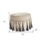 Beige Cotton Round Ombre Pouf Ottoman - 20-inch