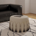 Beige Cotton Round Ombre Pouf Ottoman - 20-inch
