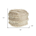 Ivory Cotton Striped Round Pouf Ottoman - 18-inch