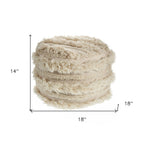 Ivory Cotton Striped Round Pouf Ottoman - 18-inch