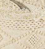 Cream Wool Cotton Blend Geometric Round Pouf Ottoman - 18-inch