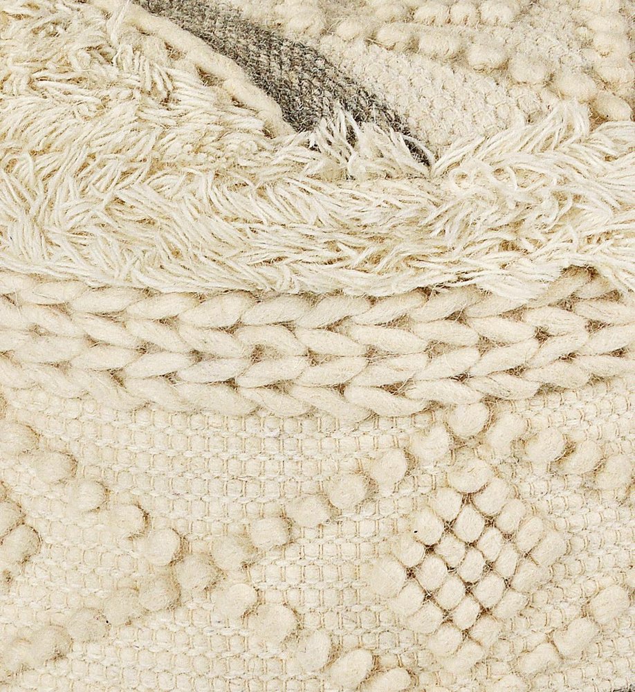 Cream Wool Cotton Blend Geometric Round Pouf Ottoman - 18-inch