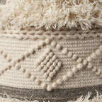 Cream Wool Cotton Blend Geometric Round Pouf Ottoman - 18-inch