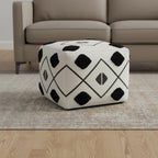 White Cotton Geometric Pouf Ottoman - 18-inch