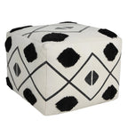 White Cotton Geometric Pouf Ottoman - 18-inch