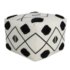 White Cotton Geometric Pouf Ottoman - 18-inch