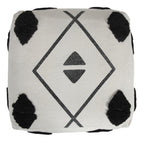White Cotton Geometric Pouf Ottoman - 18-inch