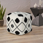 White Cotton Geometric Pouf Ottoman - 18-inch