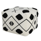 White Cotton Geometric Pouf Ottoman - 18-inch