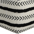 White Cotton Striped Pouf Ottoman - 18-inch