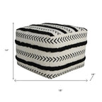 White Cotton Striped Pouf Ottoman - 18-inch