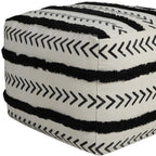 White Cotton Striped Pouf Ottoman - 18-inch