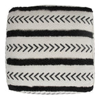 White Cotton Striped Pouf Ottoman - 18-inch