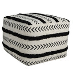 White Cotton Striped Pouf Ottoman - 18-inch