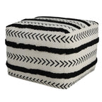 White Cotton Striped Pouf Ottoman - 18-inch