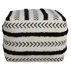 White Cotton Striped Pouf Ottoman - 18-inch