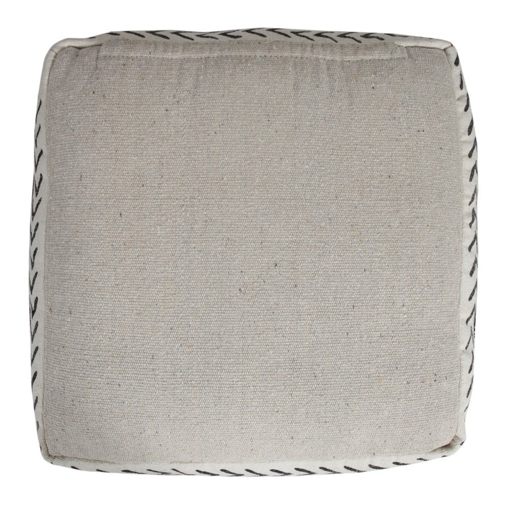 White Cotton Striped Pouf Ottoman - 18-inch