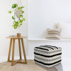 White Cotton Striped Pouf Ottoman - 18-inch